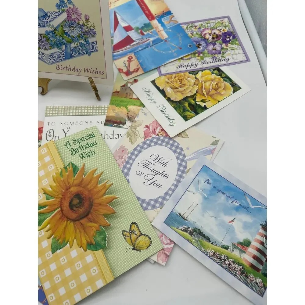 Lot of 20 Unused Happy Birthday Greeting Cards USA Made Floral Lighthouse Mixed